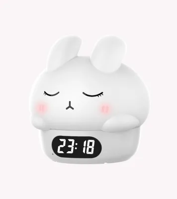 Cute Rabbit Kids' Sleep Trainer Night Light Colorful Changing Pat Activated Alarm Clock With Usb Rechargeable Battery