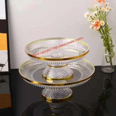 Customized Lines Plastic Party Food Round Transparent Acrylic Dishes Fruit Tray in  with Base Irregular Fruit Serving Tray