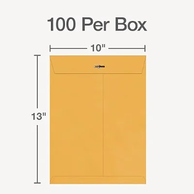 Clasp Envelopes, Heavy-Duty Brown Kraft, Secure Metal Clasp and Gummed Seal, Large Mailing Envelopes, 10" X 13",