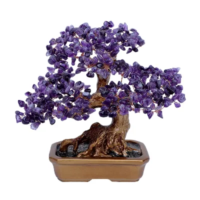 Direct Factory Sale Handmade Tree Life Feng Shui Decorations Natural Raw Amethyst Yellow Crystal Lucky Manufacturer Direct Sales