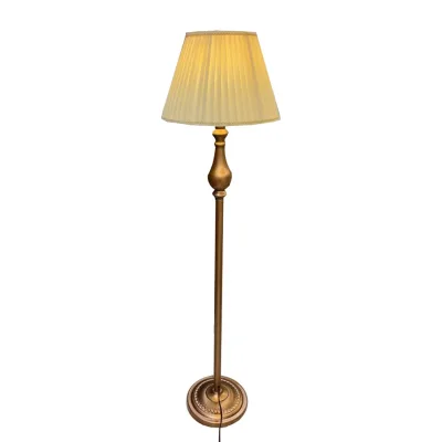 Classic Modern Elegant Pleated Fabric Shade Brass Floor Lamp with Dimmable Light