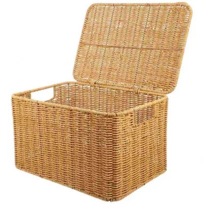 Natural Seagrass Basket With Lid Artificial Plant in Woven Mini Artifical Wood Handwoven Rattan Storage Basket, for Kids