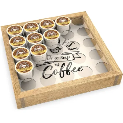 Eco-Friendly Large Capacity Coffee Pod Drawer Holder Wooden Display Rack for Counter 25PCS Coffee Capsule Storage Organizer