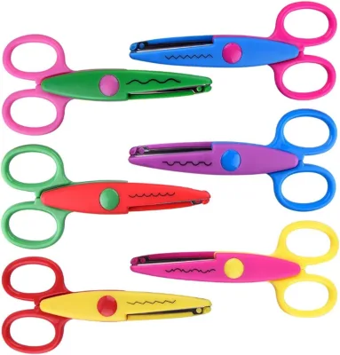 Kids Craft Scissors Colorful Pattern Design Safe Paper Cutting Scissors 6 Side Cutting for Kids DIY Art Work