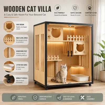 3C Tempered Glass Cat Enclosure with Multi-Level Climbing Platforms & Clear View