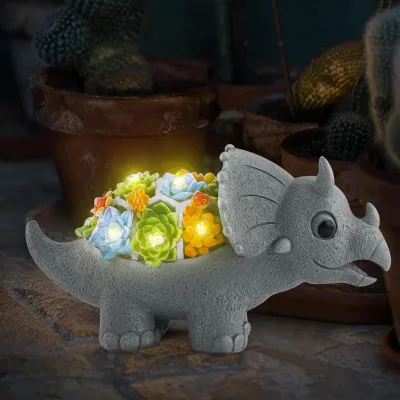 Solar Garden Outdoor Dinosaur Statues with Succulent and LED Lights