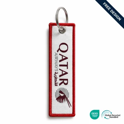 Custom Double-Sided Woven Fabric Keychain OEM Wholesale Logo Key Ring Tag Rectangle Stainless Steel Luggage Bag Gift