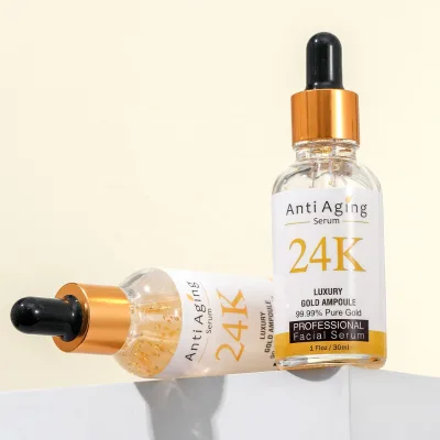 OEM 24K Gold Hyaluronic Acid Face Serum Replenishment Moisturize Shrink Pore Brighten Skin Care Lift Firming Anti Aging Serum