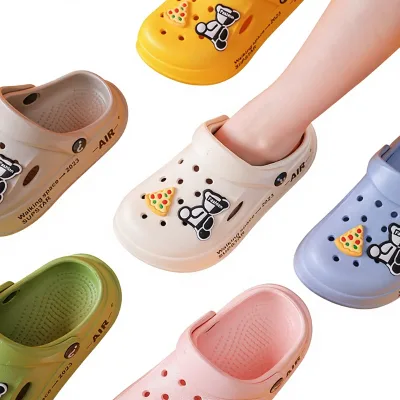 2026 New-Style Little Bear Kids Hole Shoes Non-Slip EVA Indoor Slippers for Boys Girls Cartoon Outdoor Spring Babies