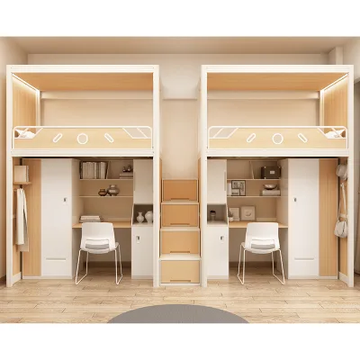 Guangzhou Manufacturer Made Metal Platform Beds for School Two Floor Single Bed for Company and Apartment