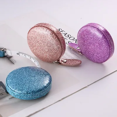 Custom 1.5 Meter Retractable Glitter Round Shape Rose Golden Blue LEATHER Tape Measure