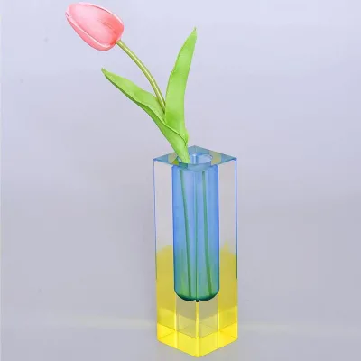 Modern Small square Flower Bud Acrylic Vase Tube Style Solid Tall Table Vase for Single Flower Hydroponic Hotel Decor Vase