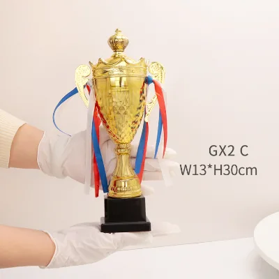Large Size Custom Gold-Plated Metal Trophy Cup with UV Printing and Painted Finish for Sports Awards and Events