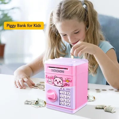 Piggy Bank for Kids, Money Bank for Girls Boys Teen Adults Electronic ATM Machine Password Cash Coin Can With Stickers Gifts