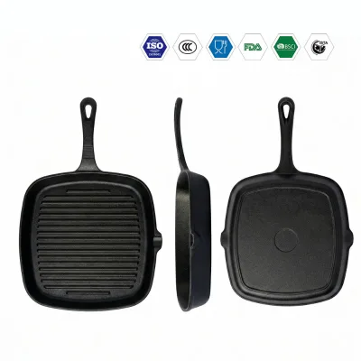E-Top Black Cast Iron Grill Pan Kitchen Cookware 23cm Square Frying Pan Pole De Oeuf Comales Panelas Sartenes Antiadherente