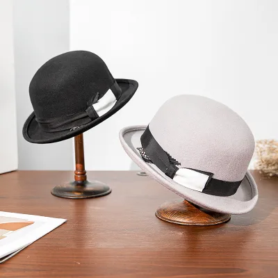 2024 High Quality Premium Black Men's Customised Roundtop Rabbit Felt 100% Australian Wool Bowler Derby Round Hat for Men