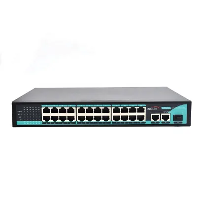 OEM ODM 24GE+2GE+1SFP AI POE Switch 24 Port 10/100/1000M POE+2 Giga Uplink+1SFP Fiber Switch 360Watt Power 6KV Surge 6KV Surge