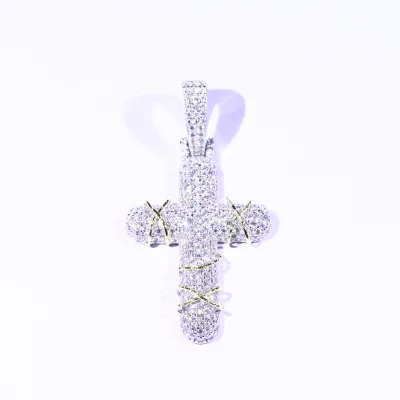 Wholesale Hip-Hop Sterling Silver -Certified Moissanite Pendant & Charm Iced Out Thorn-Wrapped Cross Design