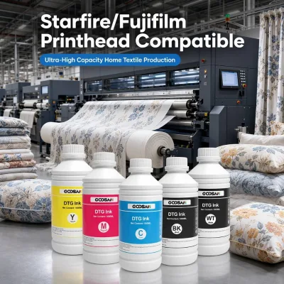 Premium 1L CMYK White Printing DTG Textile Ink for Starfire Fujifilm SG600 Printhead Direct to Garment Large Format Printer