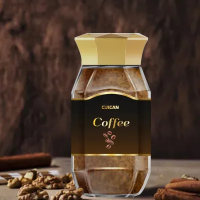 OEM Custom Empty Faceted Glass Coffee Jar Food Grade Clear 200g Glass Coffee Packaging Jar with Green Lid/Golden Lid