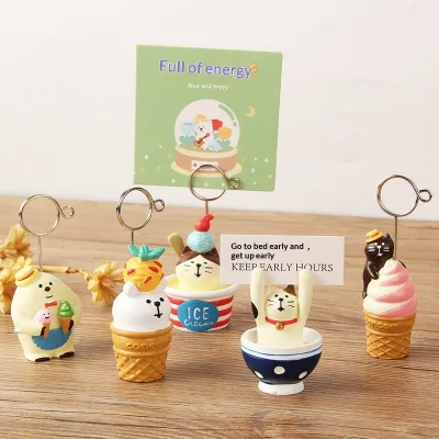 Summer Series Resin Card Stand Holder Cartoon Animal Design Cat Outdoor/Indoor Small Ornament Office Desk Memo Easter/Wedding