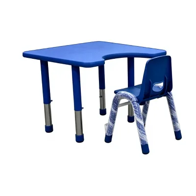 Modern Safety Kids Preschool Furniture Height Adjustable Plastic Blue Chairs and Tables Set for Bedroom & Living Room