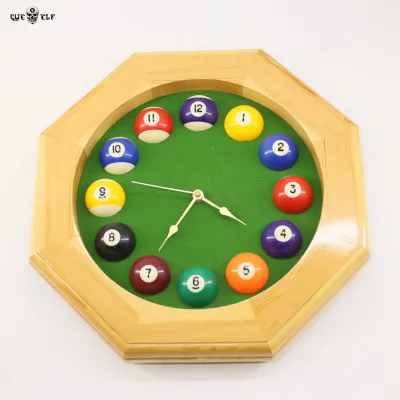 Cueelf Pool Ball Clock Octagon Wooden Billiard Wall Clock Snooker Ball Clock Club Decorate Accessory