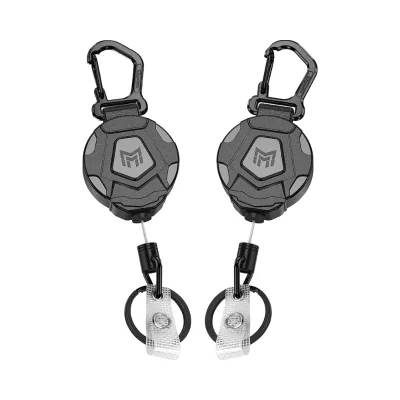 MNGARISTA 2-Pack Eco-friendly Retractable Zinc Alloy Heavy Duty Carabiner Tactical ID Badge Reel Keychain Custom Logo 31.5" Cord