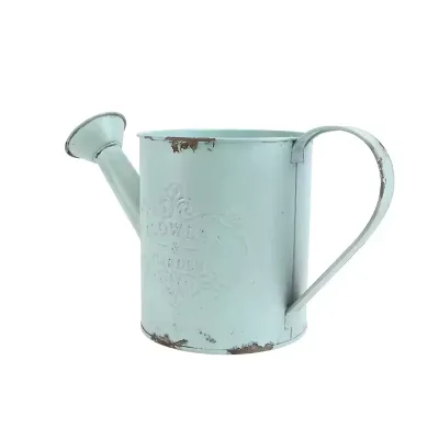 Rustic Distressed Zinc Watering Jug Light Blue Iron Flower Bucket With Long Spout Farm Style Indoor Tabletop Ornament