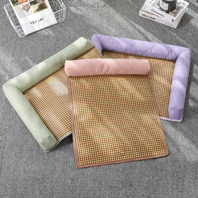 Summer Rattan Woven Cooling Pet Bed Mat Cat and Dog Mat for Outdoor Picnics Comfortable Sleeping Mat
