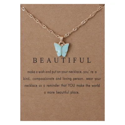 Wholesale New Cute butterfly Necklace Carded Gold Chocker Necklace Women Multi Colors Charm Necklace for Women