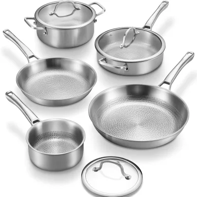 Wholesale Custom Kitchen Cooking Pot and Pans Non Stick Frying Pan Hammered Titanium Cookware Set