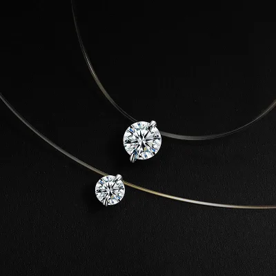 S925 Sterling Silver Mermaid Necklace for Girls Exquisite Vintage Zircon Invisible Fish Line Niche Versatile Clavicle Chain
