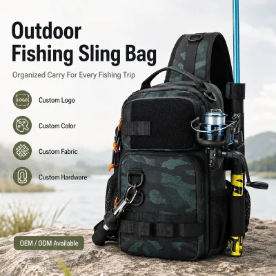 OEM Fishing Backpack Durable Custom Two-layer Adjustable Waterproof Tactical Rod Storage Gift Unisex Lightweight Sling Tackle