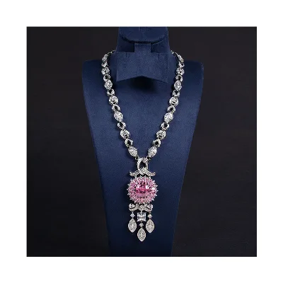 Trendy Cubic Zirconia Women Wedding Jewelry Luxury Pink Drop Pendant Necklace Wedding Accessories Fashion Jewelry Gifts