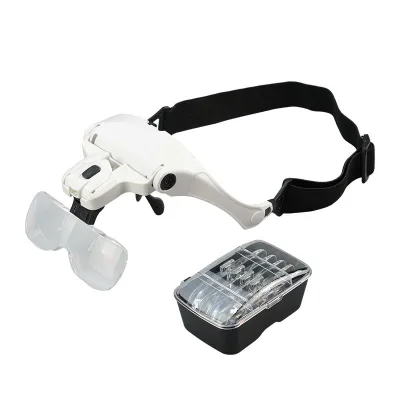 LED Lights Headband Magnifier with 5 Detachable Lenses 1X, 1.5X, 2X, 2.5X 3.5X Hands Free Lighted Head Magnifier for Crafts