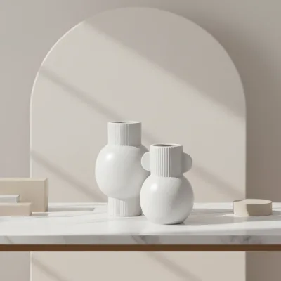 Modern Handmade Clay Terracotta Tabletop Vase Matte White Eco-Friendly for Flower Arrangements Living Room Home Decor