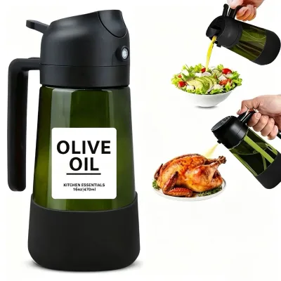 Two Glass Oil Spray Bottle 16oz/470ml Graduated Weight Control Dual-Use Light Proof Reusable Eco-Friendly Recyclable Cooking