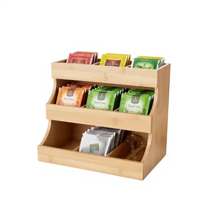 Bamboo wood Tea Bag Organizer Three-Tier Tea Coffee Bag Desk Organizer Display Wooden Storage Box Bamboo Storage Rack