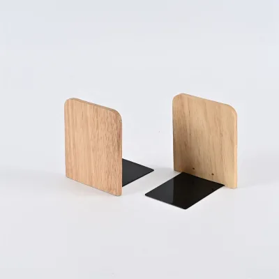 Custom Wood Bookends Natural Wood Non-Skid Rubber Wood Book Stand for Reading Office Desktop Bookends