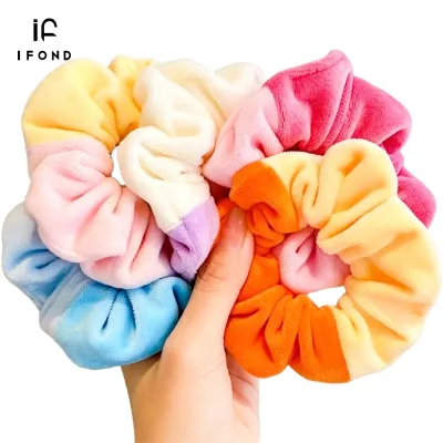 IFOND Wholesale Sweet Two Tone Velvet Scrunchie with Color Block Fabric Hair Loop Ready to Ship for Ladies Women Girls Daily