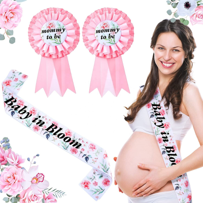 3 Pieces Floral Baby Shower Sash Mom to Be Corsage Baby in Bloom Sash Baby Shower Party Supplies Decorations