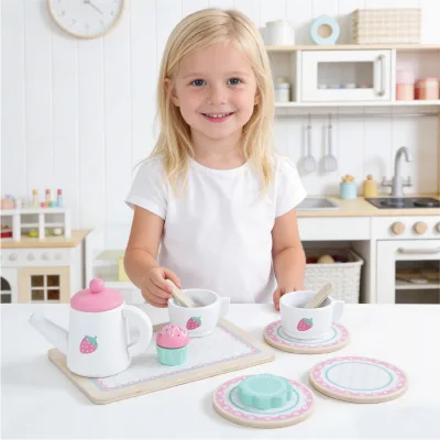 High Quality Kids Pretend Play Pretend Play Wooden Play Tea Set Afternoon Tea Toy Sets