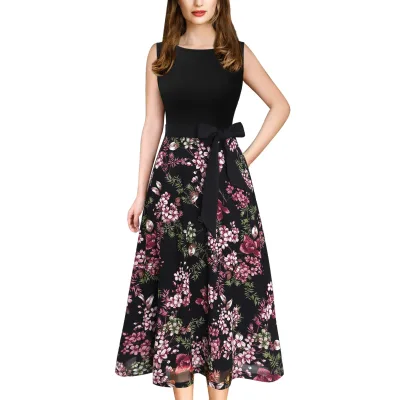 Aschulman Custom O-Neck Elegant Sleeveless Printed Women Casual Dresses for Office Work