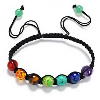 Lapis Lazuli Energy Bracelet Tiger Eye Braided Yoga Seven Chakra Bracelet Rainbow Beaded Natural Stone Bracelet