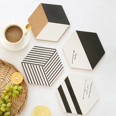 Promotional Custom Hexagon Blank Cork Coaster Set Cup Mat for Drink Table Mats and Coasters Wood Trivet