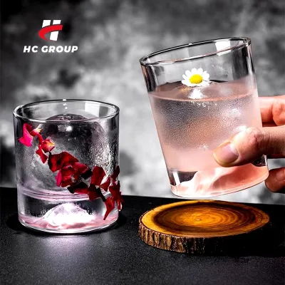Japanese Heavy Base Pink 3D Snow Mountain Whisky Glass Cocktail Shot Juice Cup Whiskey Glass