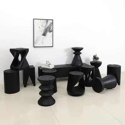 Factory Sale Eco Friendly  Round Solid  Wood Coffee Table Living Room Hotel Natural Wood Wabi Sabi Coffee Table