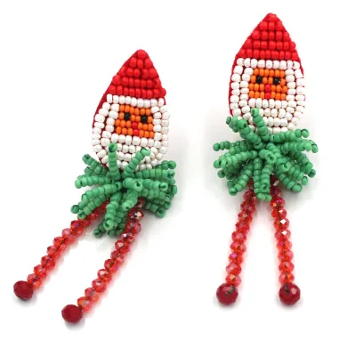 Christmas Jewelry Gift Santa Claus Design Beaded Handmade Beads Women Girl's Drop Dangling Earrings