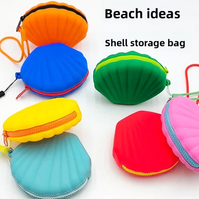 Silicone Coin Purse Seashell Shaped Storage Bag Waterproof Mini Cosmetic Pouch with Wrist Strap for Kids and Adults